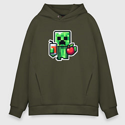 Толстовка оверсайз мужская Minecraft крипер с маком, цвет: хаки