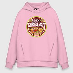 Толстовка оверсайз мужская Merry christmas holiday, цвет: светло-розовый