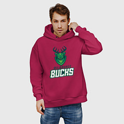 Толстовка оверсайз мужская Milwaukee Bucks NBA, цвет: маджента — фото 2