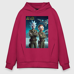 Толстовка оверсайз мужская Rick and Morty - air force нейроарт, цвет: маджента