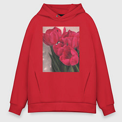 Толстовка оверсайз мужская Тюльпаны красные, цвет: красный