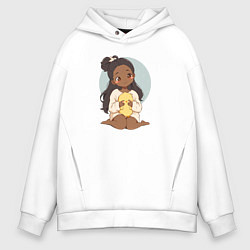 Толстовка оверсайз мужская Цыплёнок в руках девушки, цвет: белый