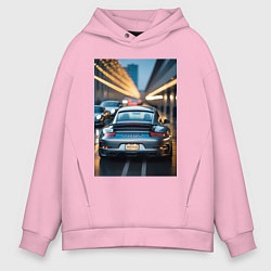 Толстовка оверсайз мужская Porsche 911 в городе, цвет: светло-розовый