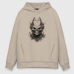 Толстовка оверсайз мужская Кибернетический череп, цвет: миндальный