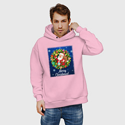 Толстовка оверсайз мужская Рождественское настроение, цвет: светло-розовый — фото 2