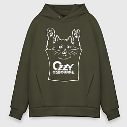 Толстовка оверсайз мужская Ozzy Osbourne - cat rock, цвет: хаки