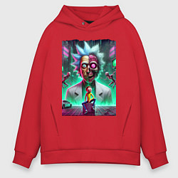 Толстовка оверсайз мужская Rick and Morty - neon skull, цвет: красный