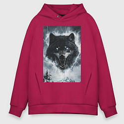 Толстовка оверсайз мужская Волк с оскаленной пастью, цвет: маджента