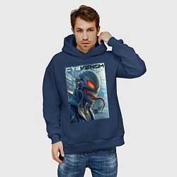 Толстовка оверсайз мужская Перерождение ядовитой слизи в киберпанк - Веном, цвет: тёмно-синий — фото 2
