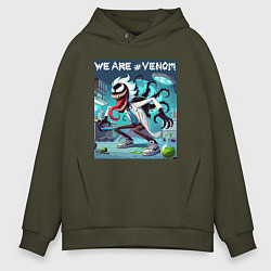Толстовка оверсайз мужская Rick and Venom - ai art fantasy, цвет: хаки