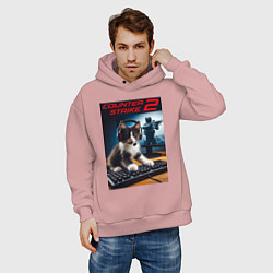 Толстовка оверсайз мужская Counter strike 2 - kitten, цвет: пыльно-розовый — фото 2