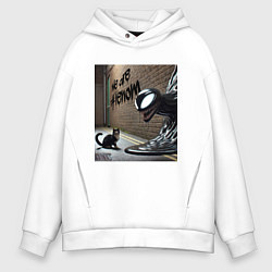 Толстовка оверсайз мужская Cat and Symbiote - we are Venom meme, цвет: белый