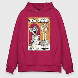 Толстовка оверсайз мужская Том и Джерри - тосты, цвет: маджента