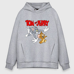 Толстовка оверсайз мужская Том и Джерри - погоня, цвет: меланж
