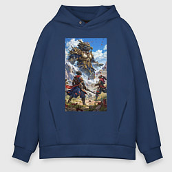 Толстовка оверсайз мужская Битва героев, цвет: тёмно-синий