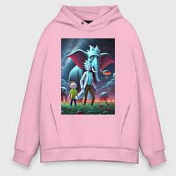 Толстовка оверсайз мужская Слон похожий на Рика Санчеса - прикол, цвет: светло-розовый