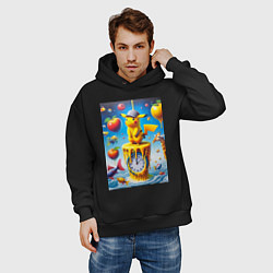 Толстовка оверсайз мужская Funny Pikachu and fishes - surrealism, цвет: черный — фото 2