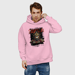Толстовка оверсайз мужская Самурай в доспехах, цвет: светло-розовый — фото 2