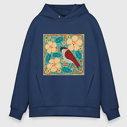 Толстовка оверсайз мужская Воробей на ветке яблони, цвет: тёмно-синий