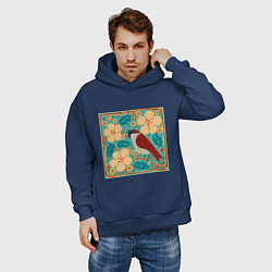 Толстовка оверсайз мужская Воробей на ветке яблони, цвет: тёмно-синий — фото 2