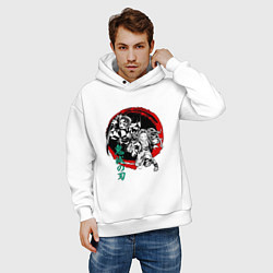 Толстовка оверсайз мужская Клинок рассекающий демонов Незуко и Тандзиро круг, цвет: белый — фото 2