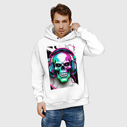 Толстовка оверсайз мужская Череп в наушниках, цвет: белый — фото 2