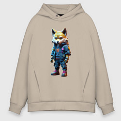 Толстовка оверсайз мужская Уличный лисёнок - нейроарт, цвет: миндальный