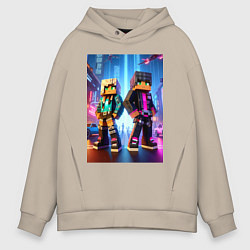 Толстовка оверсайз мужская Minecraft - characters neon glow, цвет: миндальный