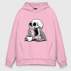 Толстовка оверсайз мужская Skeleton with coffee, цвет: светло-розовый