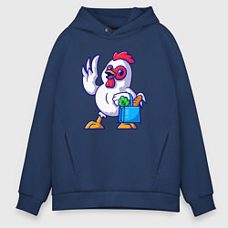 Толстовка оверсайз мужская Петушок с продуктами, цвет: тёмно-синий