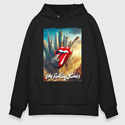 Толстовка оверсайз мужская Rolling Stones - logo-guitar, цвет: черный