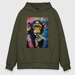 Толстовка оверсайз мужская Cute monkey, цвет: хаки