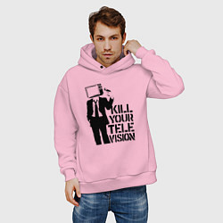 Толстовка оверсайз мужская Убей свой телевизор, цвет: светло-розовый — фото 2