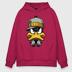 Толстовка оверсайз мужская Duffy Duck in headphones, цвет: маджента