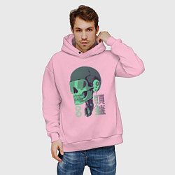 Толстовка оверсайз мужская Скелет киборг в стиле VHS, цвет: светло-розовый — фото 2