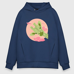 Толстовка оверсайз мужская Жирафик и розовые облака, цвет: тёмно-синий