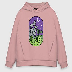 Толстовка оверсайз мужская Волк на скале, цвет: пыльно-розовый