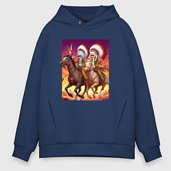Толстовка оверсайз мужская Индейцы Рик и Морти скачут на лошадях, цвет: тёмно-синий