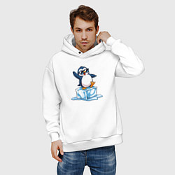 Толстовка оверсайз мужская Пингвин на льдине, цвет: белый — фото 2