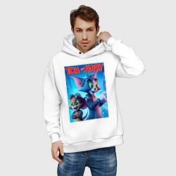 Толстовка оверсайз мужская Том и Джерри - киберпанк фантазия, цвет: белый — фото 2