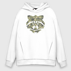 Толстовка оверсайз мужская Енот в камуфляже с силуэтами животных, цвет: белый