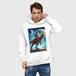 Толстовка оверсайз мужская Космонавт верхом на тигрозавре - затерянная планет, цвет: белый — фото 2