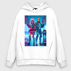 Толстовка оверсайз мужская Ken and Barbie - cyberpunk ai art, цвет: белый