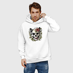 Толстовка оверсайз мужская Череп человека кота, цвет: белый — фото 2