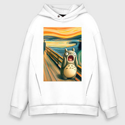 Толстовка оверсайз мужская Тоторо кричит - мем нейросеть, цвет: белый