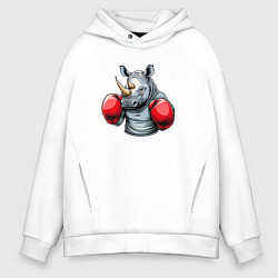 Толстовка оверсайз мужская Носорог боксер, цвет: белый