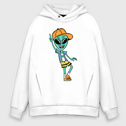 Толстовка оверсайз мужская Инопланетянин в кепке танцует, цвет: белый