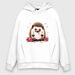 Толстовка оверсайз мужская Ёжик с любовным письмом, цвет: белый