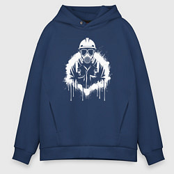 Толстовка оверсайз мужская Нефтяник в белой краской, цвет: тёмно-синий