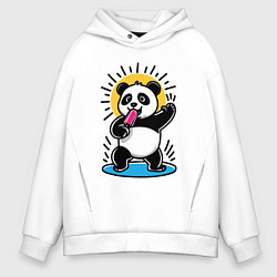 Толстовка оверсайз мужская Панда с мороженым в стиле комикса, цвет: белый
